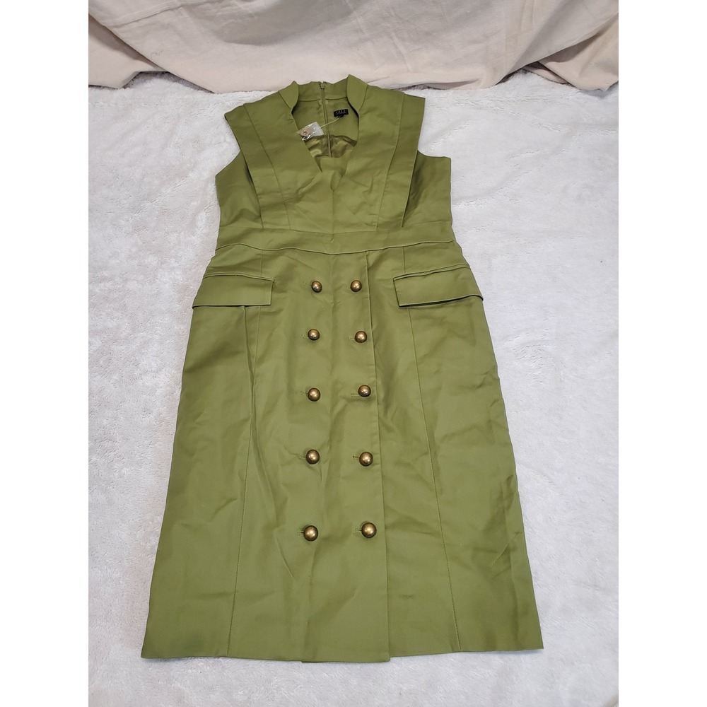 NWT GILI Mossy Green Military Sleeveless Sheath Dress 12 Classic Basic Office